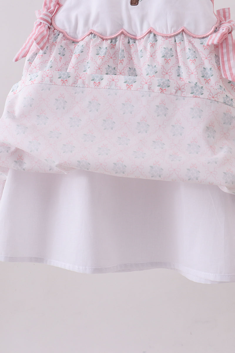Pink cross embroidery floral bow dress