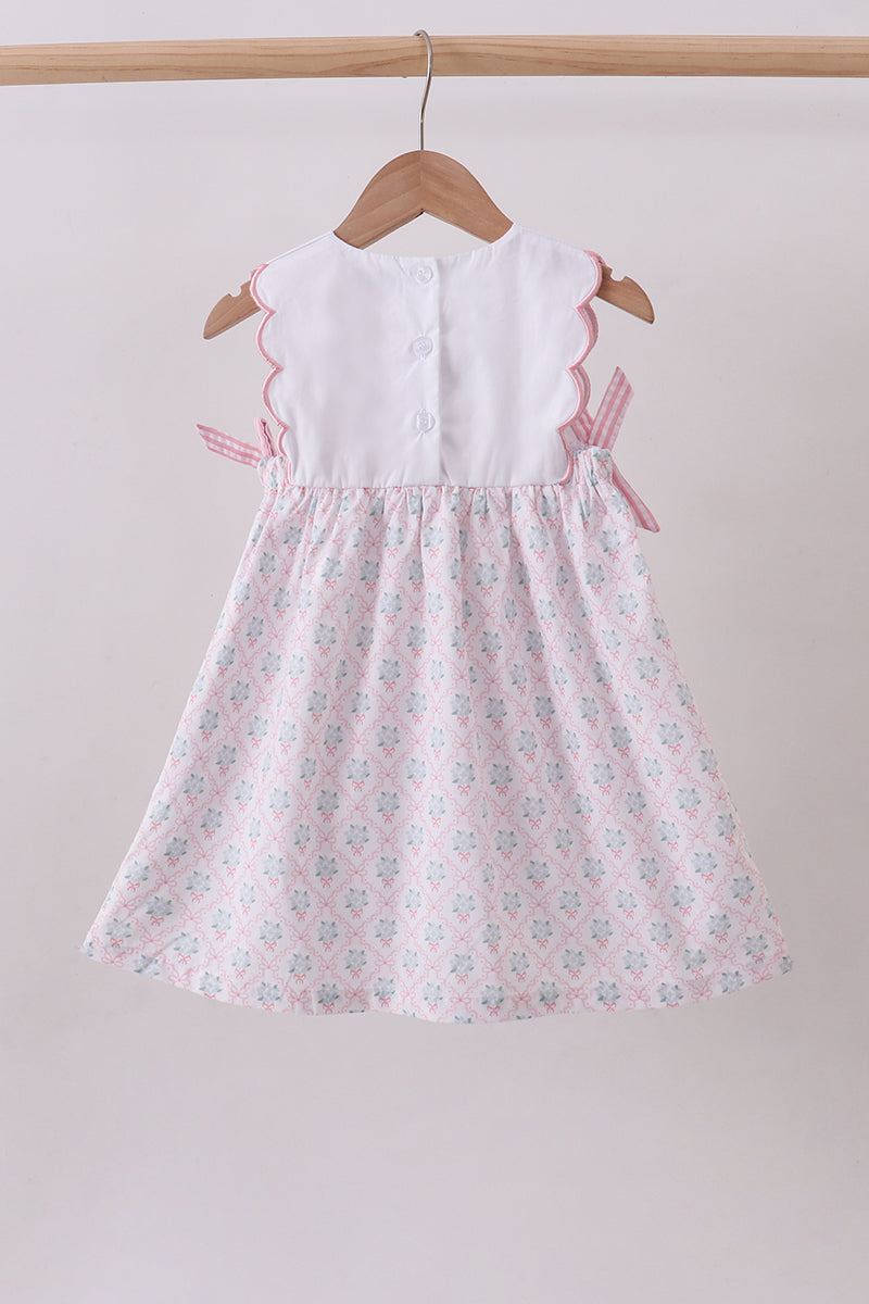 Pink cross embroidery floral bow dress