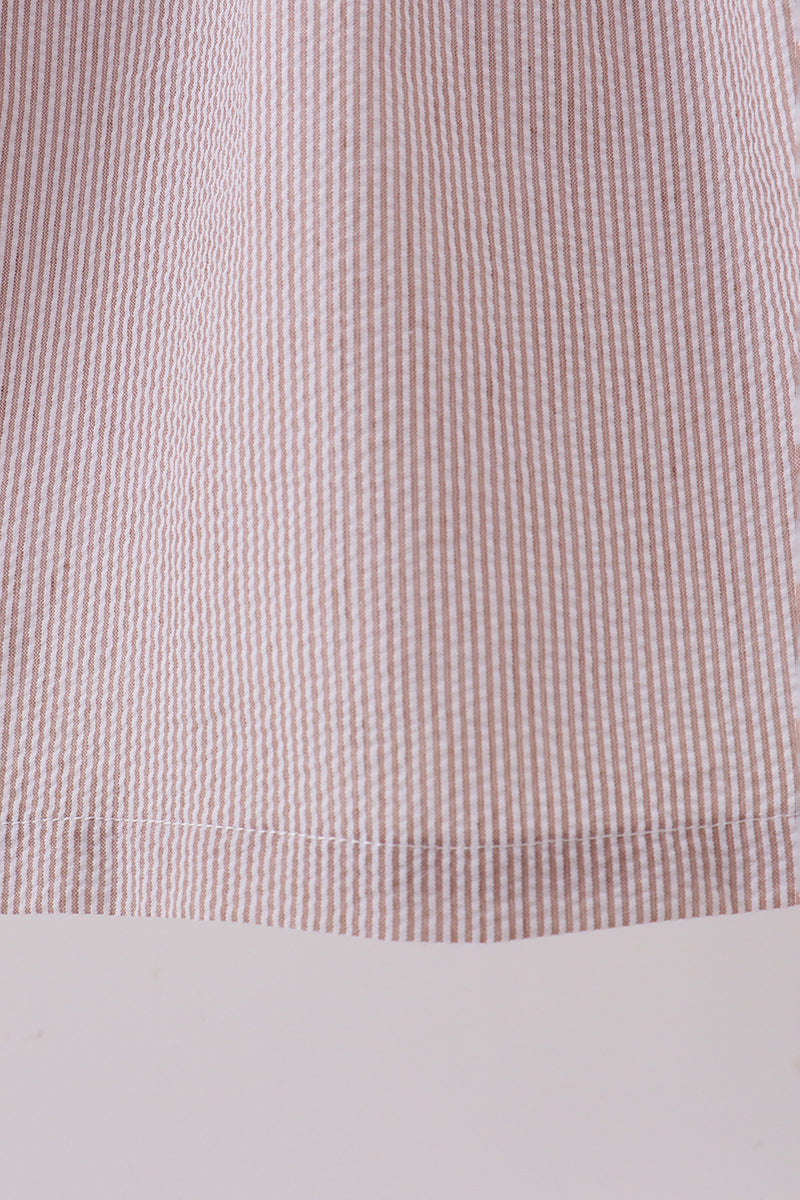 Latte stripe shell applique dress