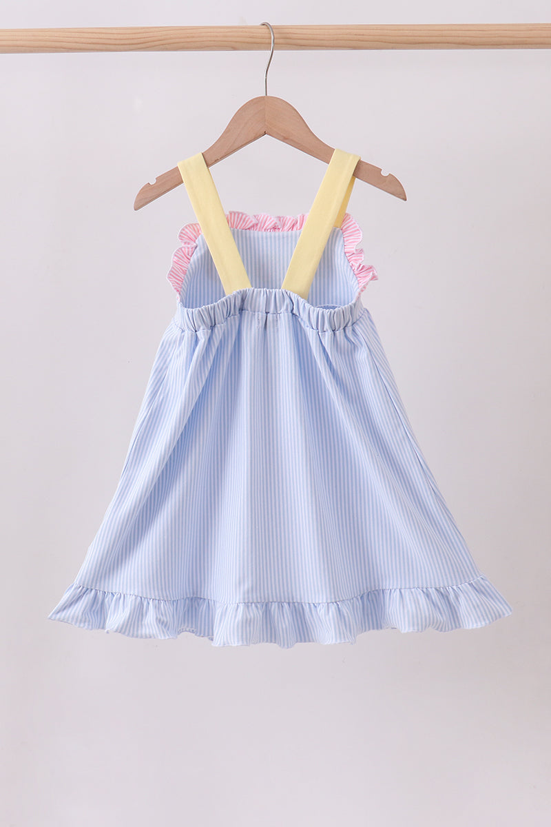 Blue ball embroidery ruffle dress