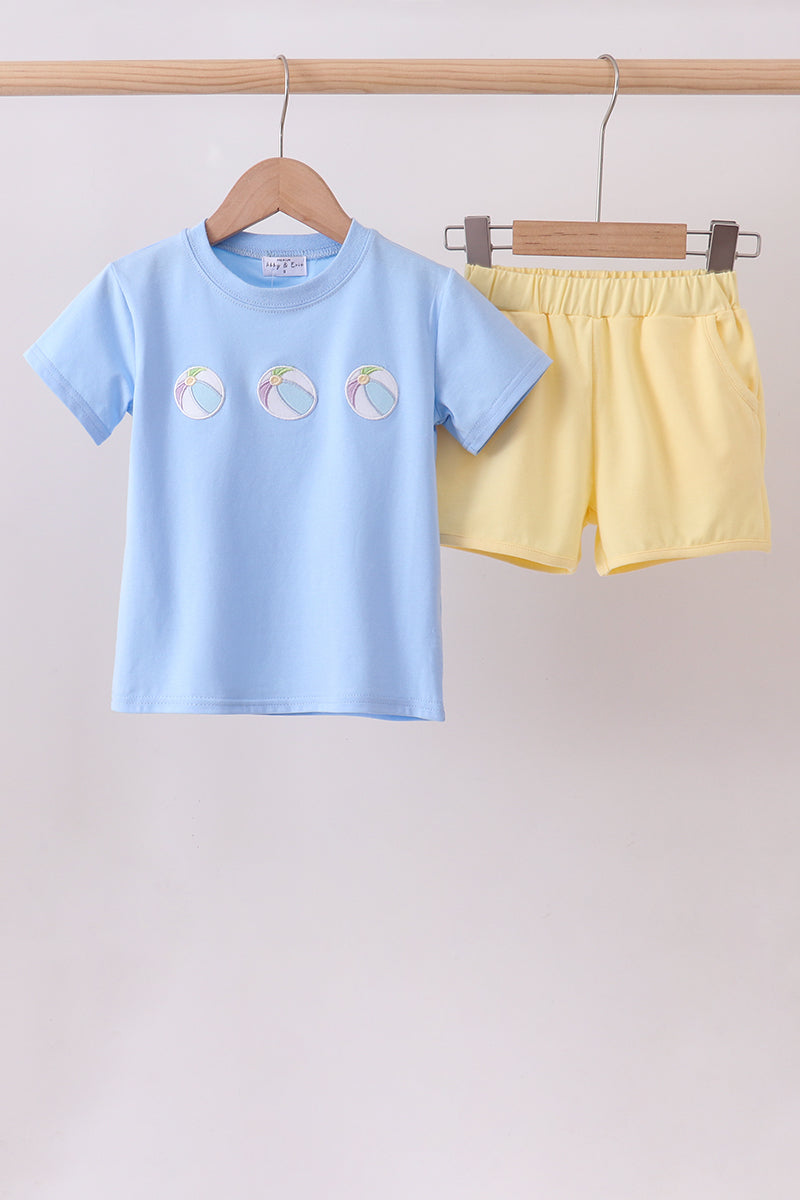 Blue ball embroidery shorts set