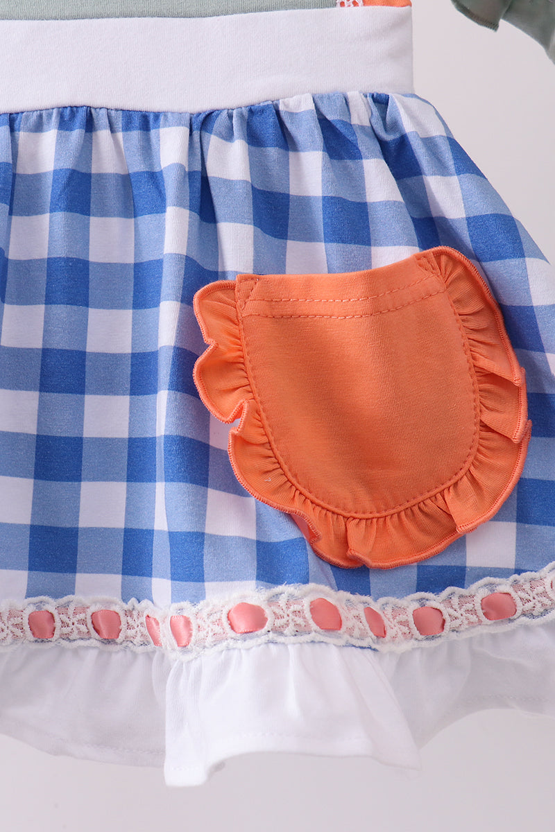Sage strawberry embroidery ruffle gingham bloomer set