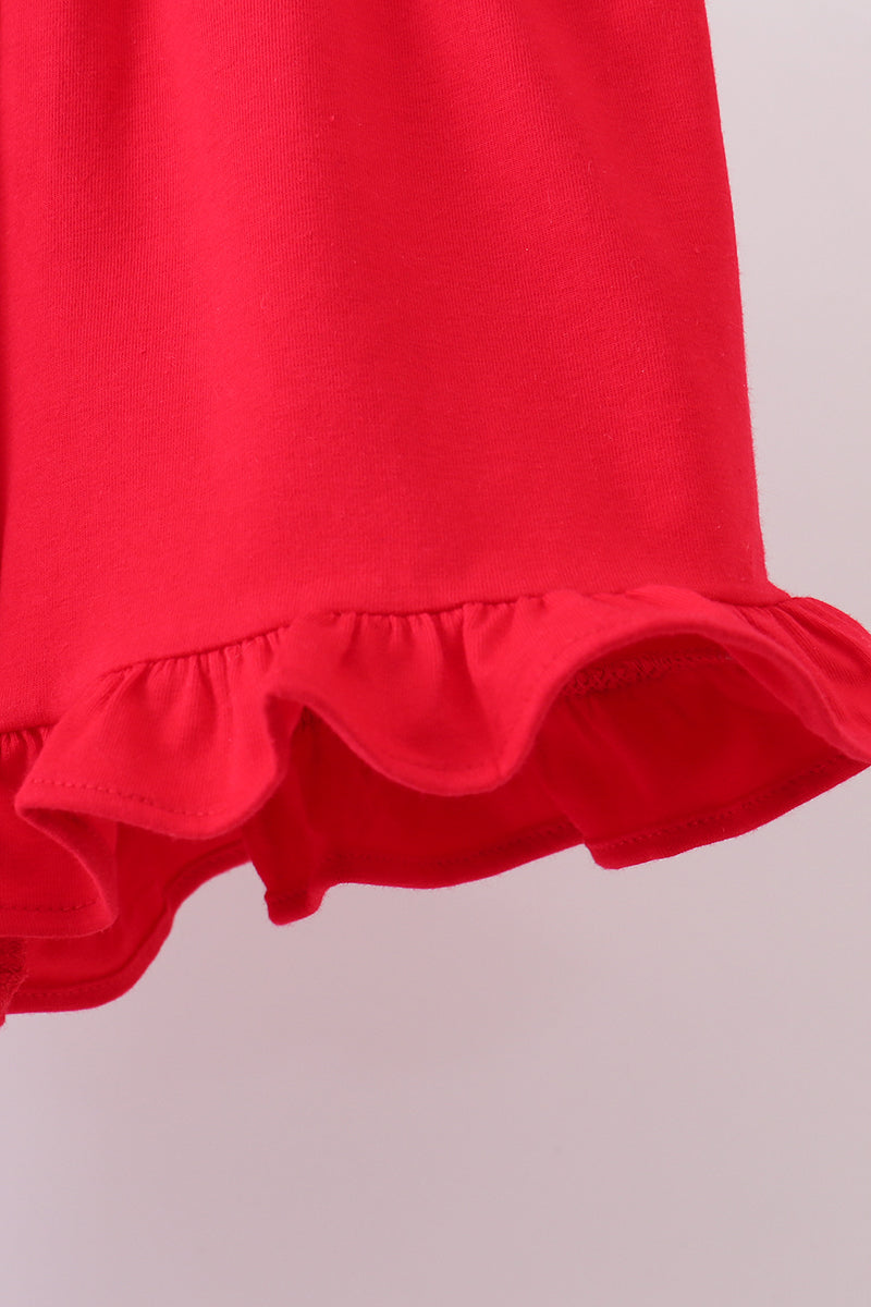 Blue stripe bow fireworks embroidery ruffle shorts set