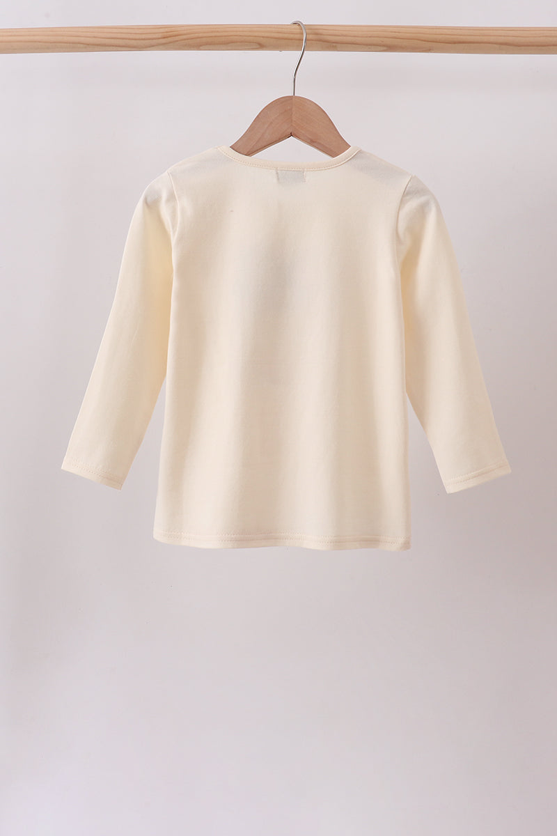 Beige ghost bow embroidery top