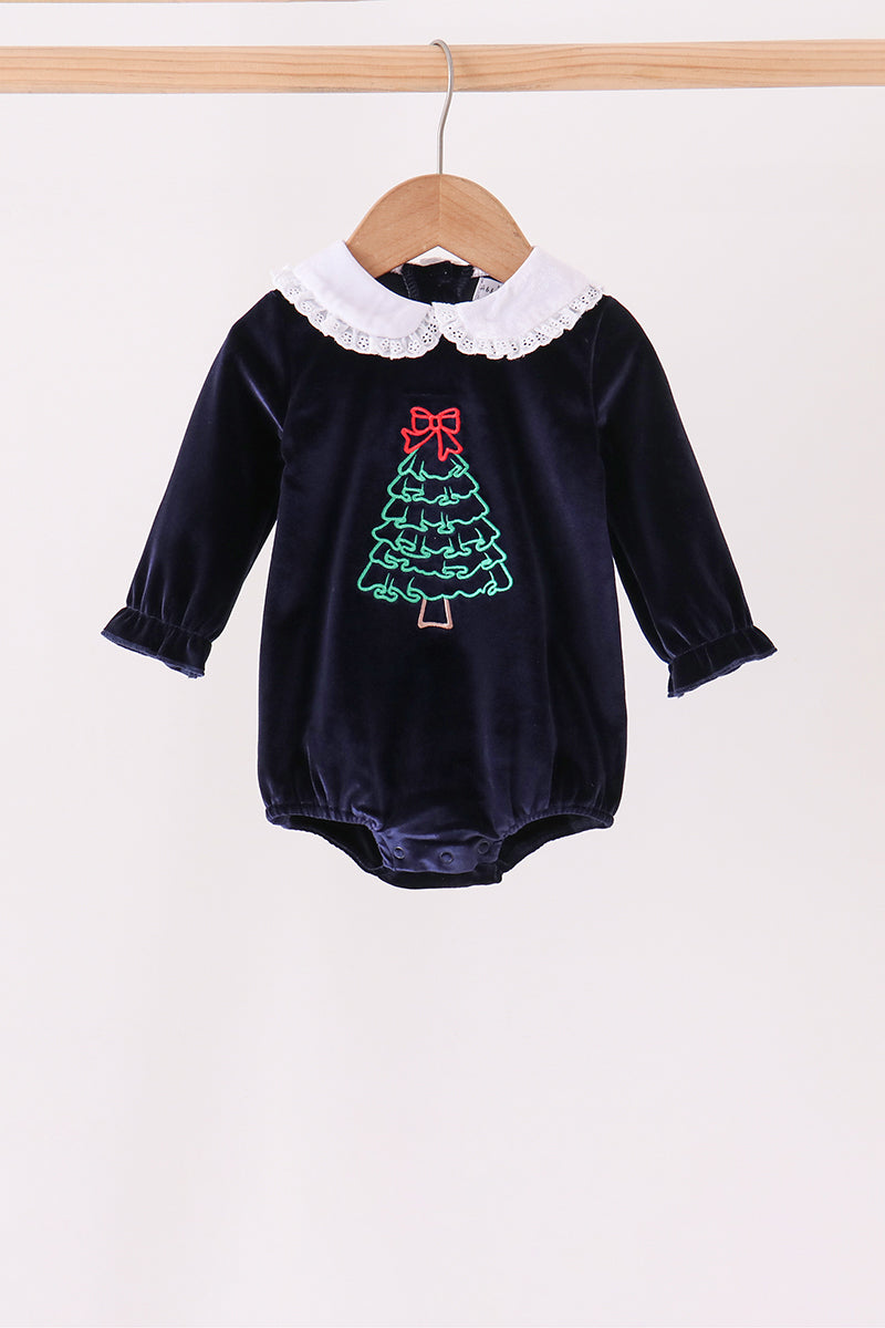 Navy christmas tree embroidery bubble