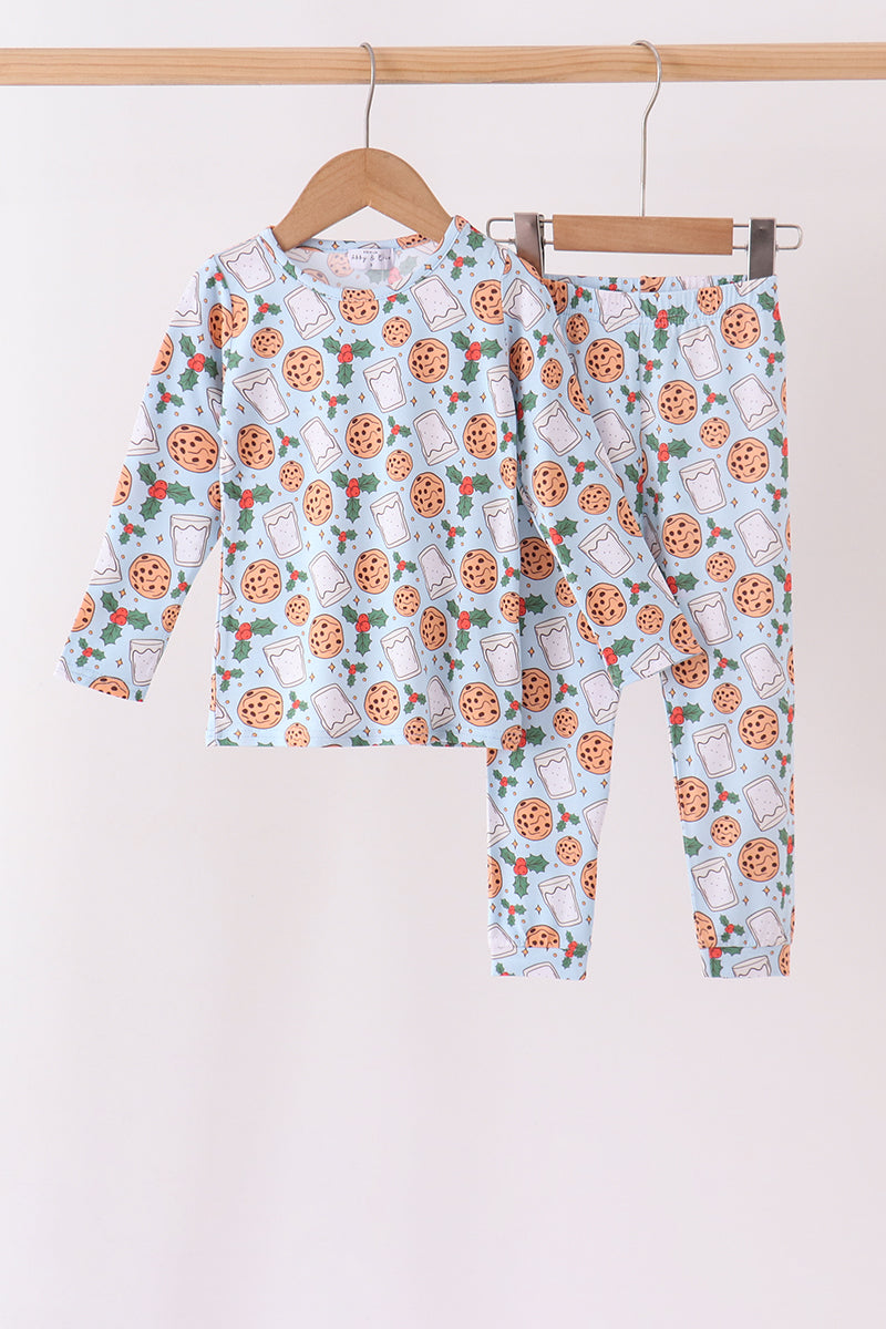 Blue milk cookie holly bamboo pajama set