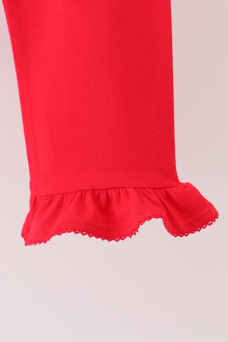 Red holly print ruffle pants set