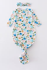 Blue floral print bamboo baby gown