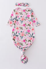 Pink floral print bamboo baby gown