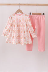 Pink gingerbread embroidery ruffle set
