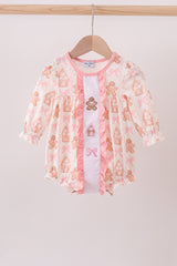 Pink gingerbread embroidery ruffle bubble
