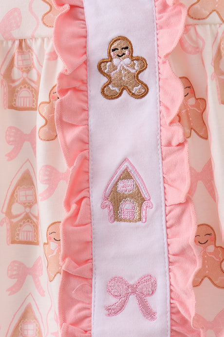 Pink gingerbread embroidery ruffle bubble