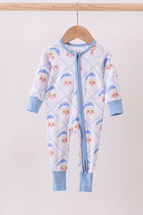 Blue santa claus bamboo zipper romper