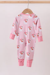 Pink santa claus bamboo ruffle zipper romper