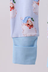 Blue santa bamboo pajama zipper romper