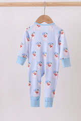 Blue santa bamboo pajama zipper romper