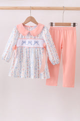 Pink floral bow embroidery set