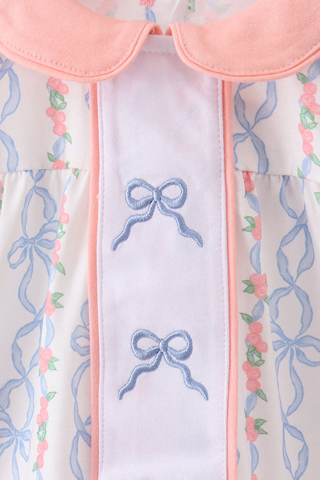 Pink floral bow embroidery bloomer set