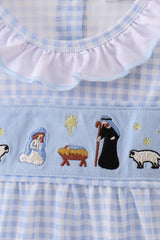 Blue nativity embroidery bubble
