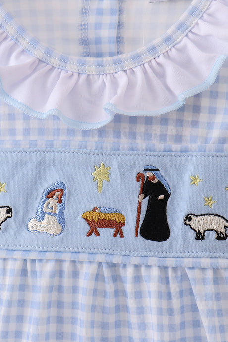 Blue nativity embroidery bubble
