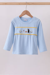 Blue nativity embroidery top