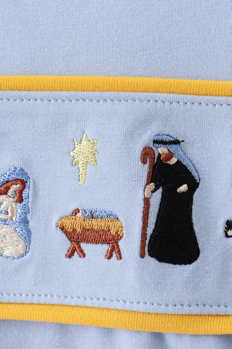 Blue nativity embroidery top