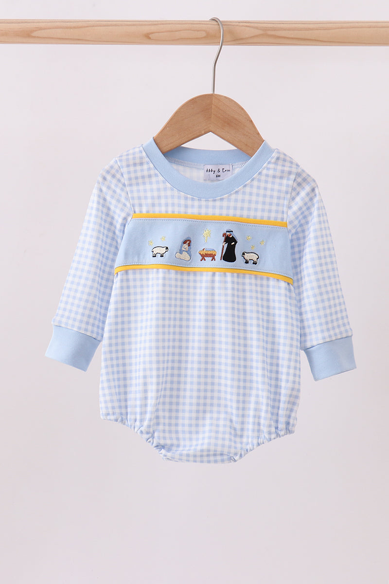 Blue nativity embroidery bubble