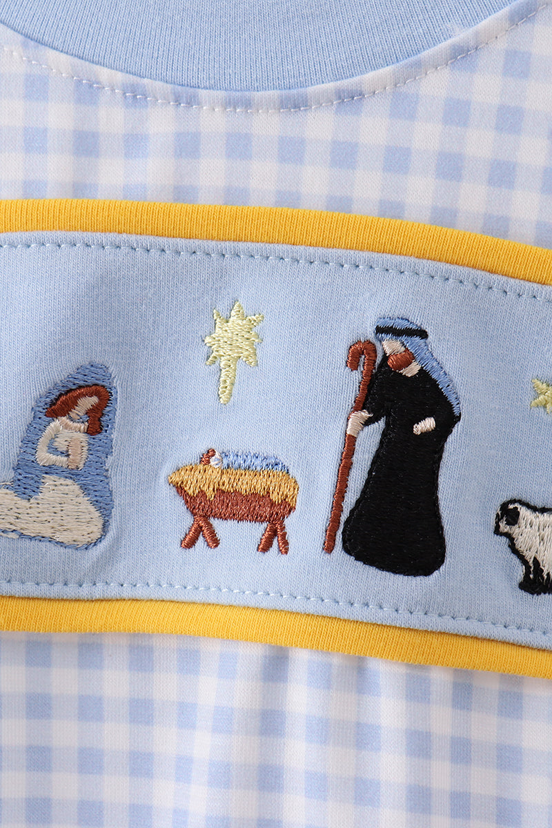 Blue nativity embroidery bubble
