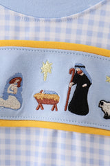 Blue nativity embroidery bubble
