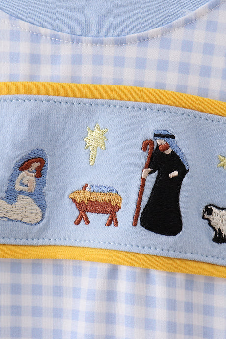 Blue nativity embroidery bubble
