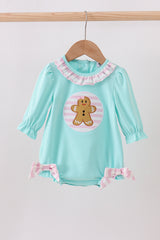 Blue gingerbread applique ruffle bubble