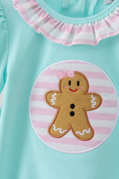 Blue gingerbread applique ruffle bubble