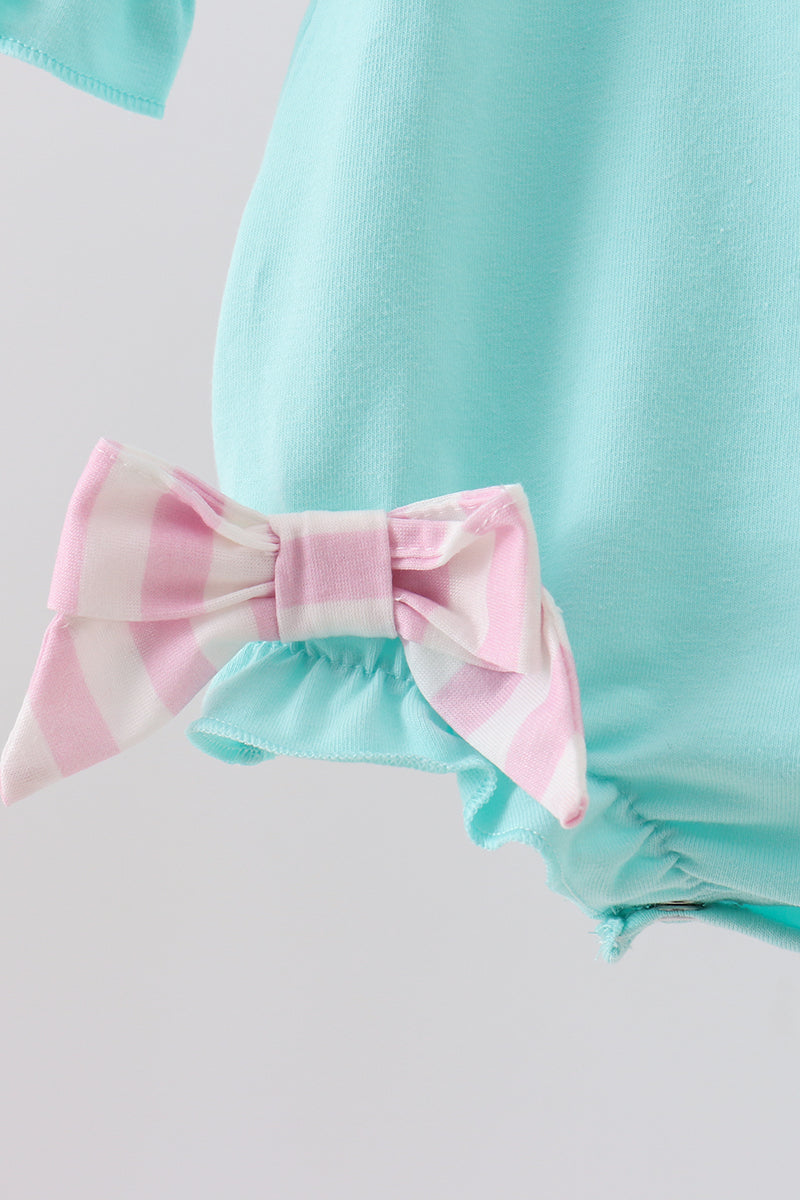 Blue gingerbread applique ruffle bubble