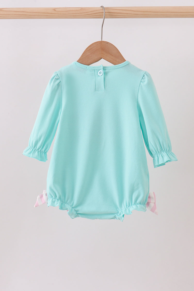 Blue gingerbread applique ruffle bubble