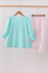 Blue gingerbread applique pants set