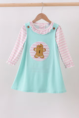 Blue gingerbread applique ruffle dress