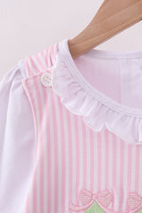 Pink christmas tree embroidery ruffle dress