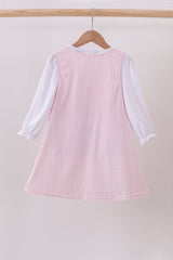 Pink christmas tree embroidery ruffle dress