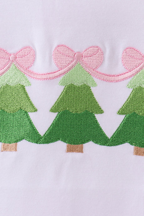 Pink christmas tree embroidery pants set
