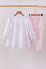 Pink christmas tree embroidery pants set
