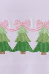 Pink christmas tree embroidery skorts set