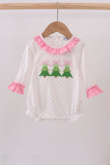 Pink christmas tree embroidery ruffle bubble