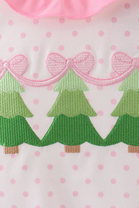 Pink christmas tree embroidery ruffle bubble