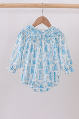 Blue snowman christmas tree smocked bubble