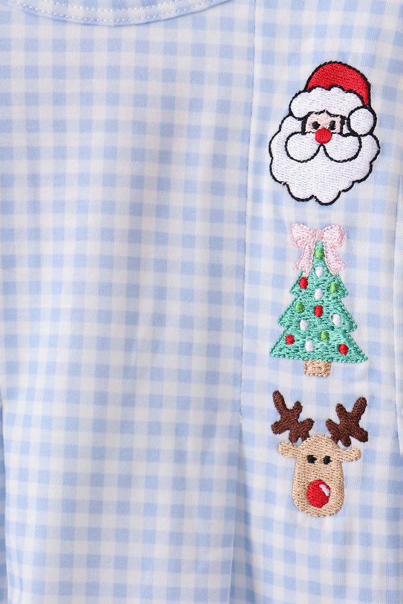 Blue santa claus embroidery ruffle pants set