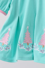 Green christmas tree embroidery bloomer  set