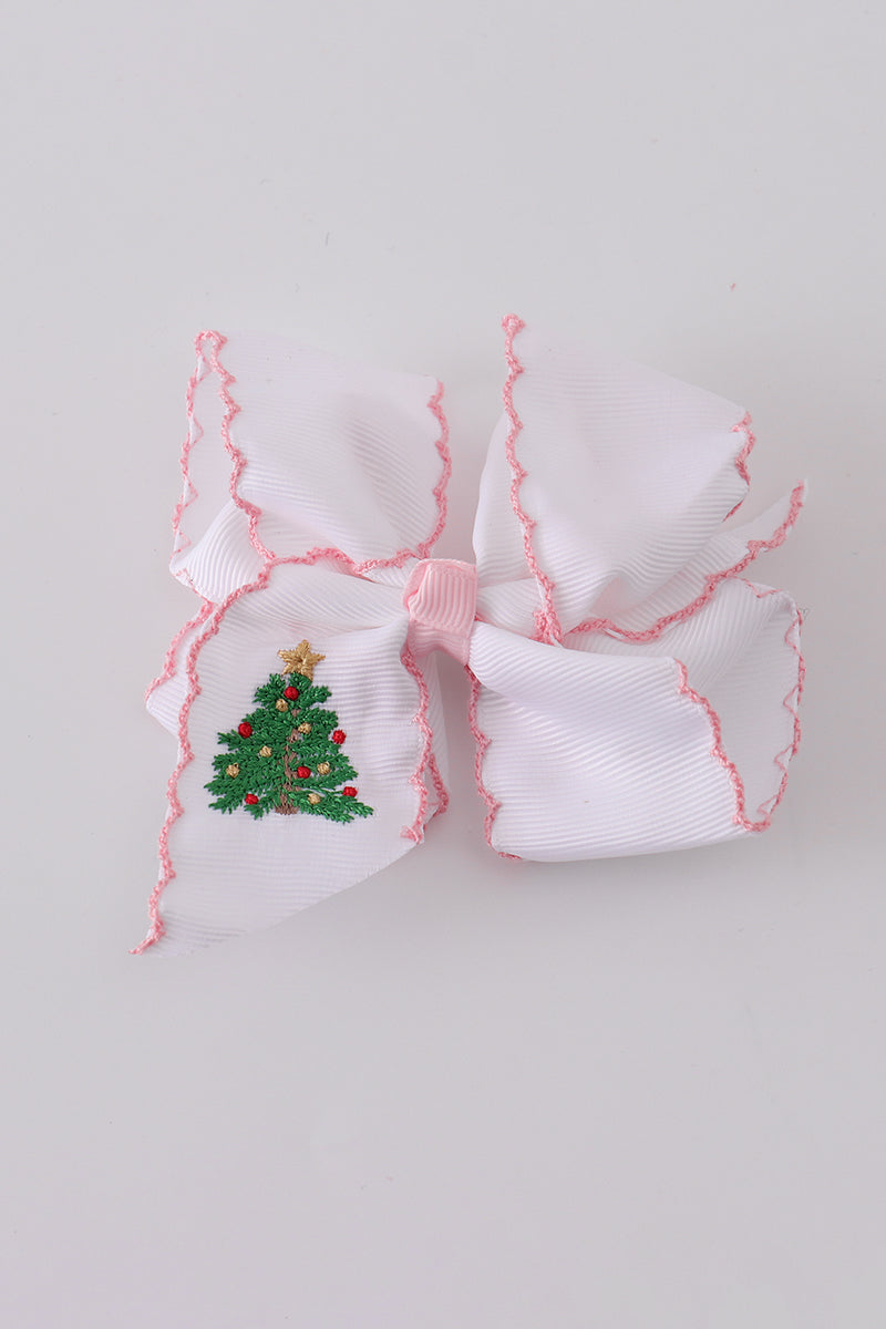 Christmas tree embroidery hair bow