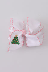 Christmas tree embroidery hair bow