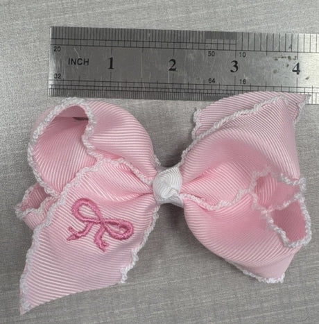 Pink embroidery hair bow