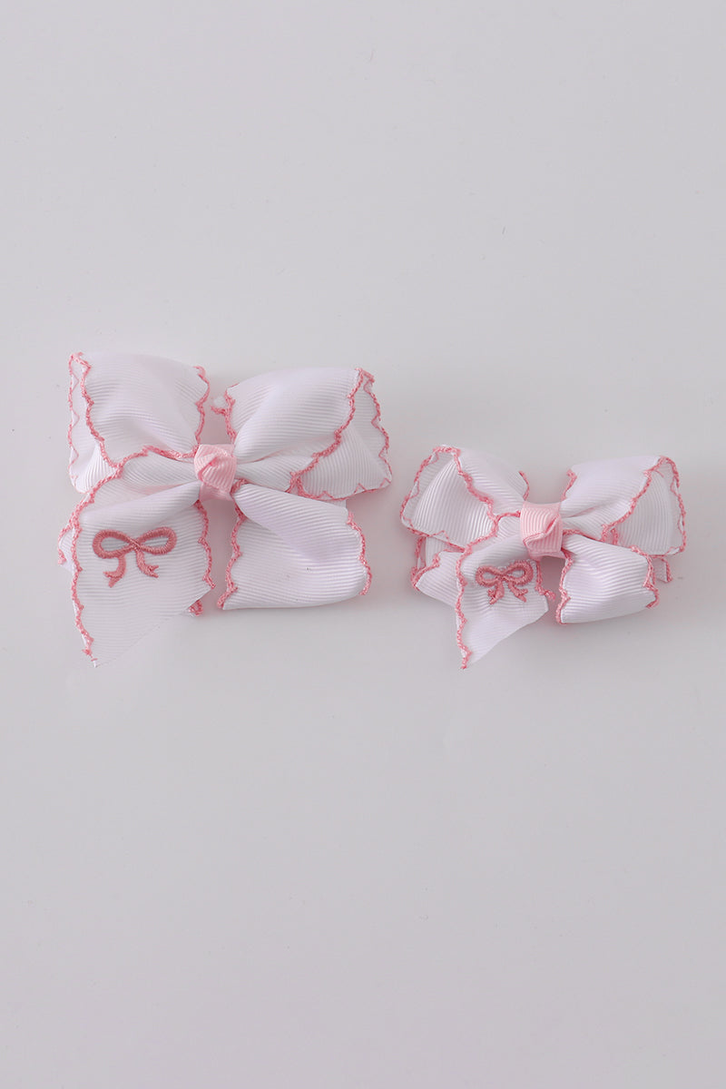 White embroidery hair bow